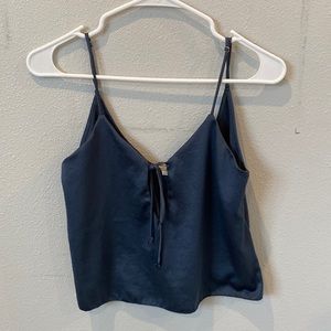 Silk dark blue tie crop top